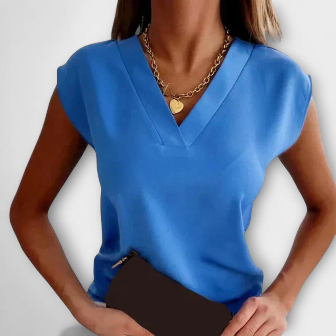 חולצת נשים קיץ עם צווארון V גזרה רפויה