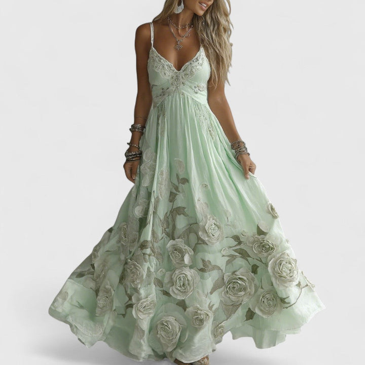 אדלין - שמלת ערב ארוכה עם ורדים וחרוזים