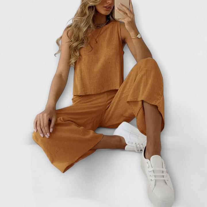 סט דו-חלקי מבד פשתן