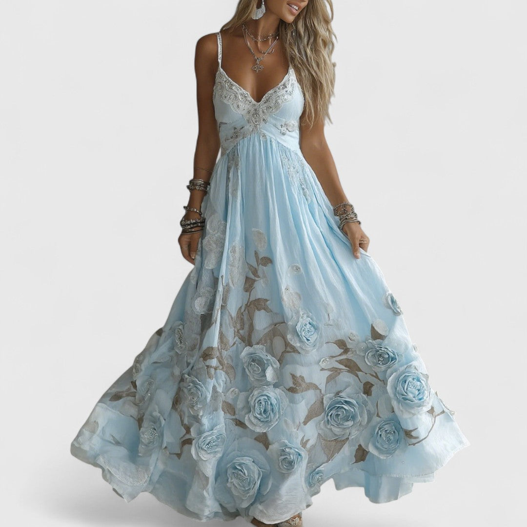 אדלין - שמלת ערב ארוכה עם ורדים וחרוזים