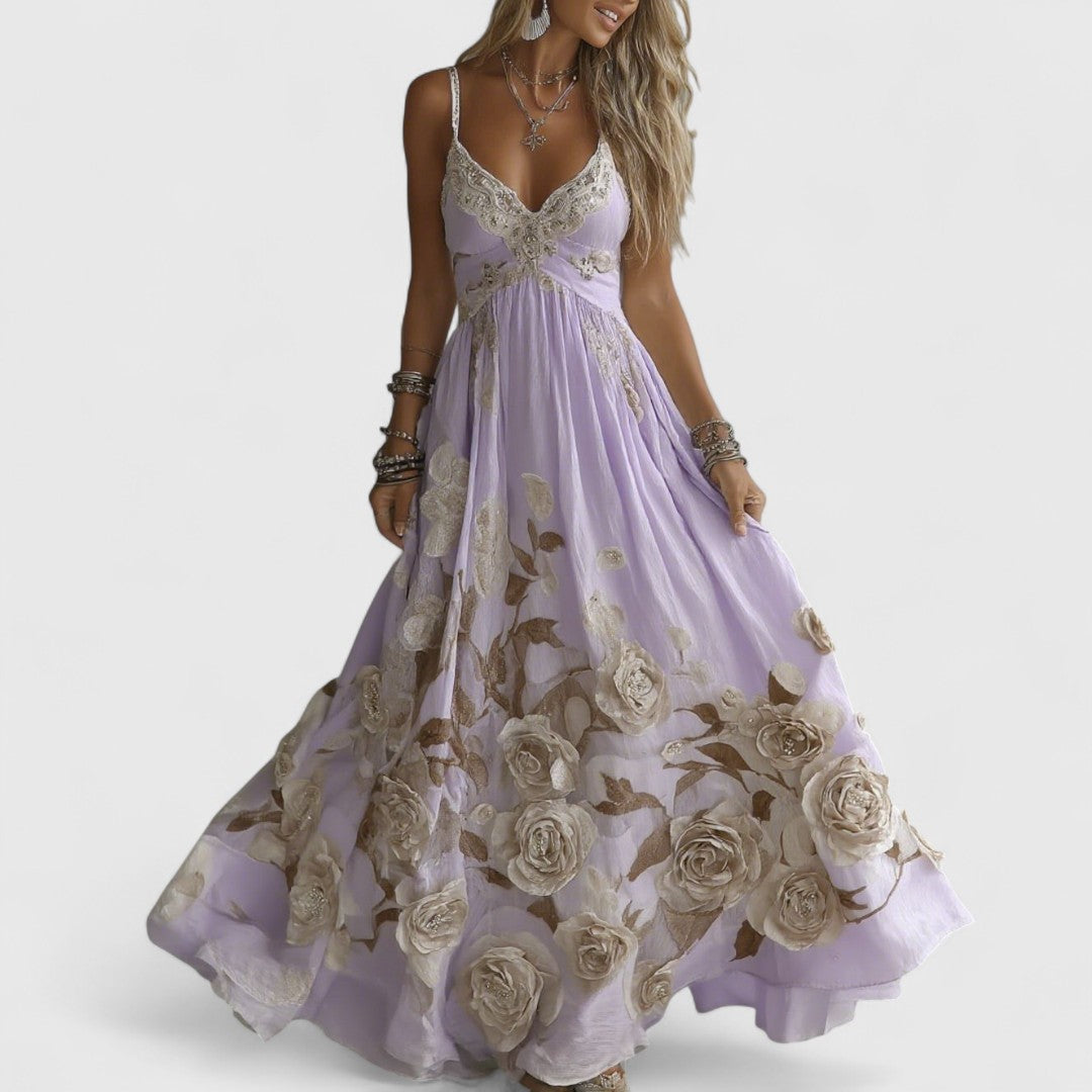 אדלין - שמלת ערב ארוכה עם ורדים וחרוזים